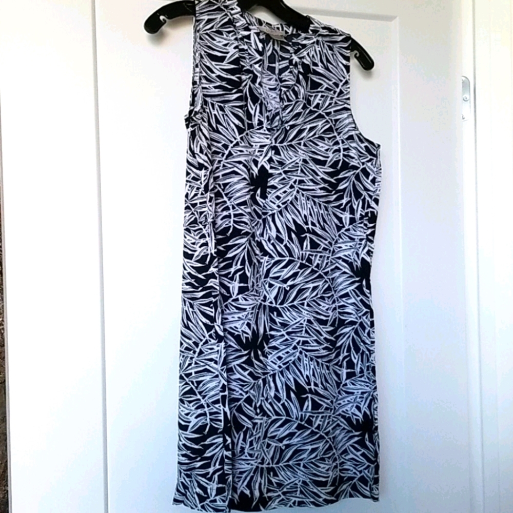 Loft Outlet Black & White Sleeveless Belted Floral Dress Size SP